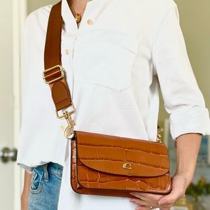 Coach Brown Croc-Embossed Crossbody Bag